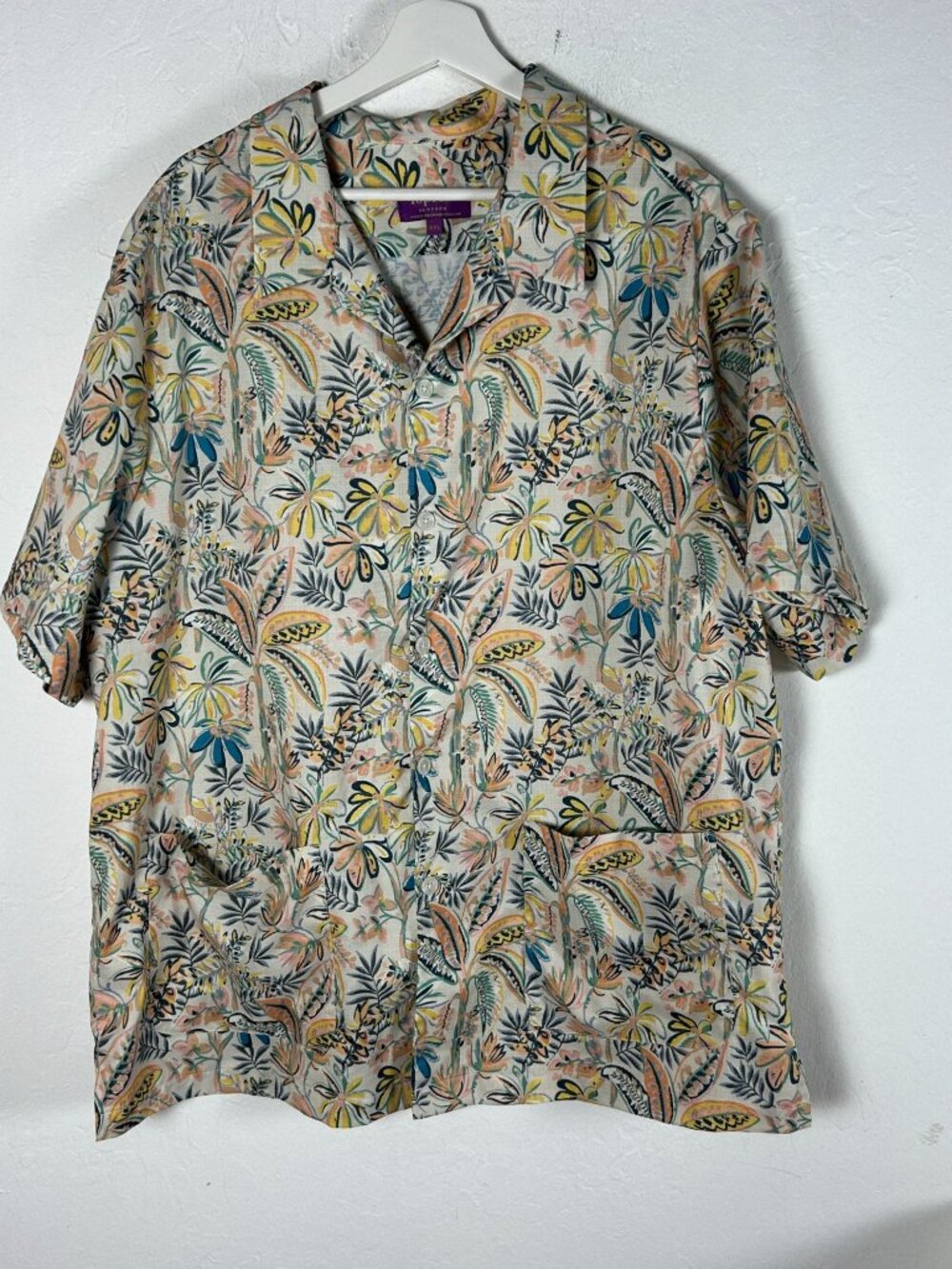 TopHat New York Mens Floral Camp Shirt Button‑Up Short Sleeve Pockets Casual XXL